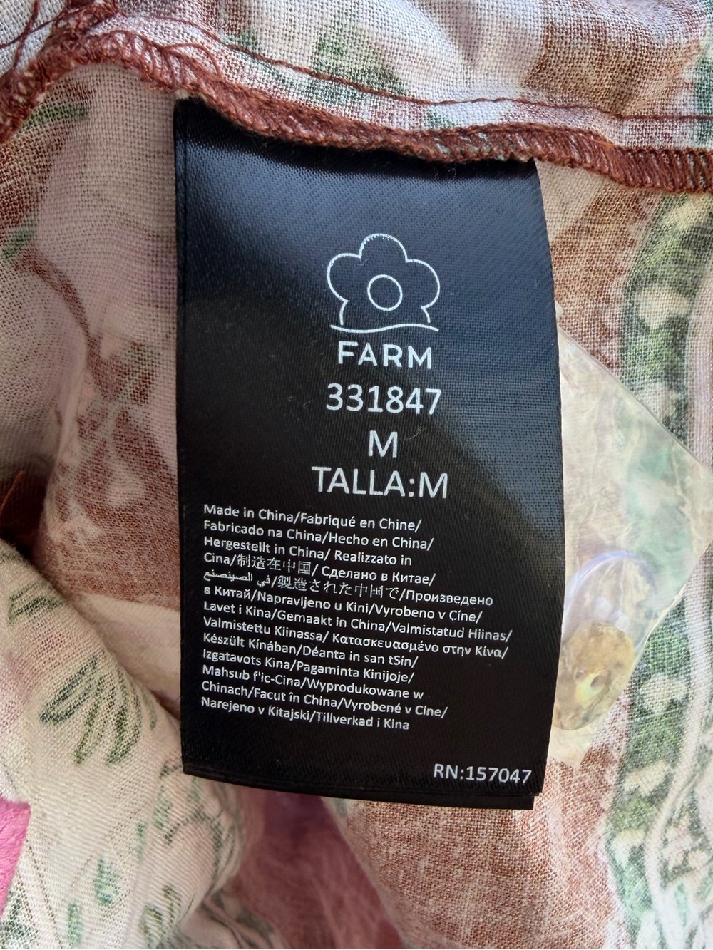 🆕🌿🌸FARMRio Palm Dream Brown Linen Romper M Tropical Floral Scalloped Trim Resort - Picture 15 of 17